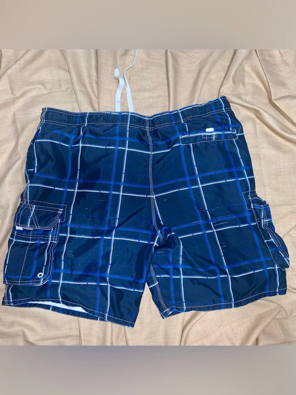 🏄‍♂️OP Men’s XL Blue Plaid Swim Trunks Cargo Board Shorts EUC